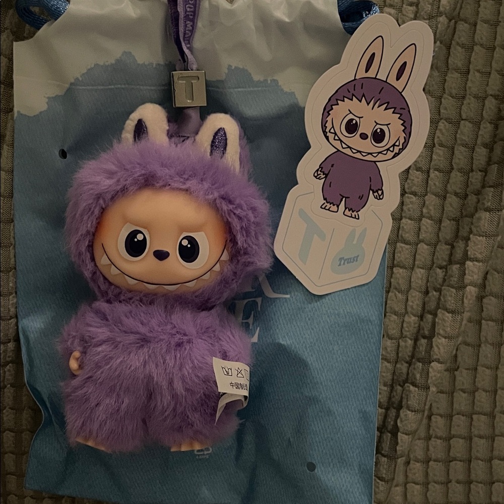 Authentic Pop Mart purple “T” mini LABUBU pin for love  pendant